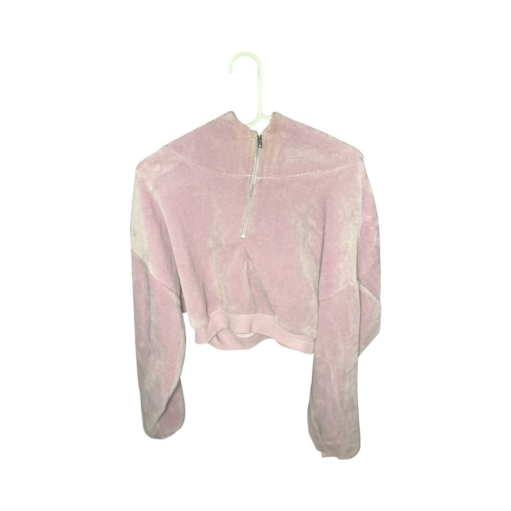 Pink Velour Cropped Hoodie Pullover – Women's Size S
